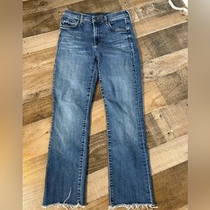 MOTHER The Rascal Ankle Snippet 26 | Faded High Rise Straight Raw Hem |Cool Girl